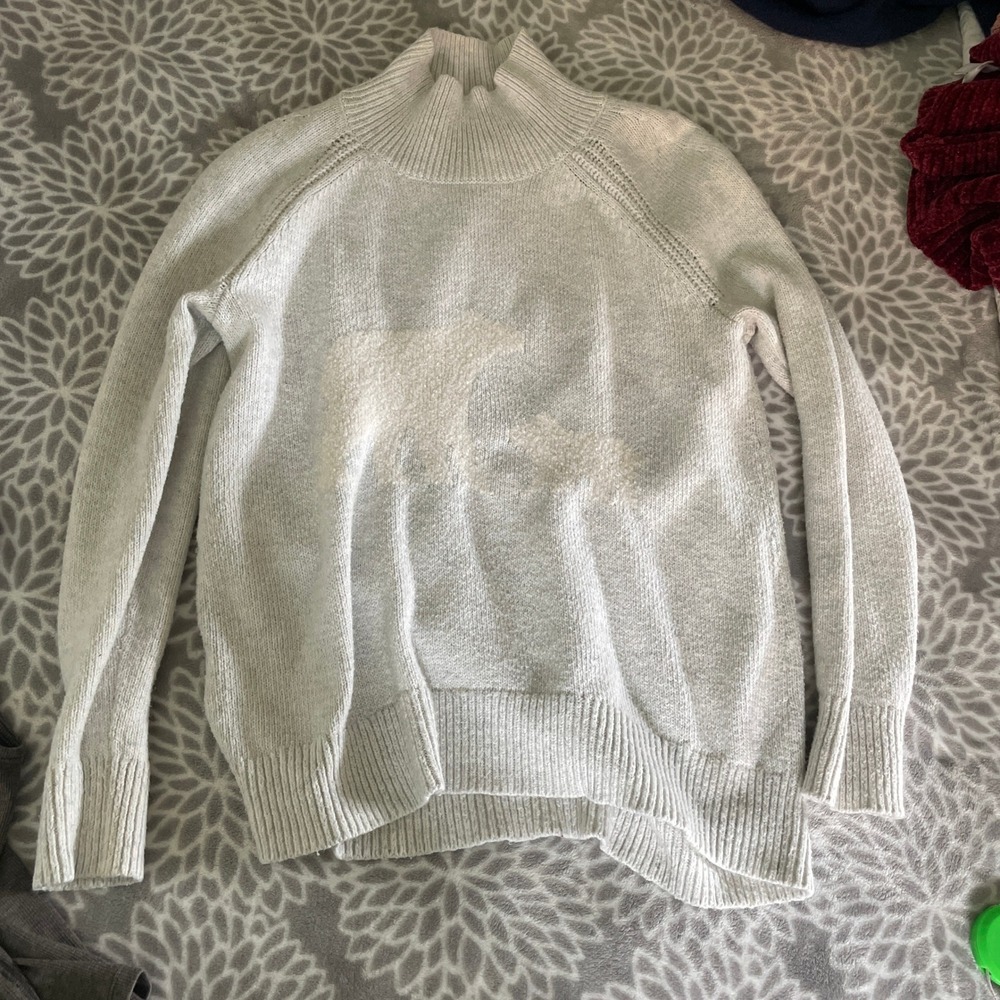 LOFT Knit Mock Neck Sweater sz XS Gray White Sherpa Polar Bear Preppy Clean Girl - Picture 10 of 10